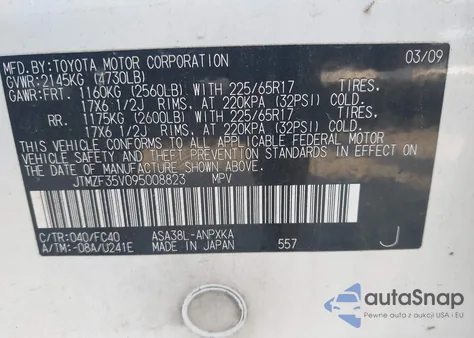 2009 Toyota Rav4 from USA, damaged, VIN JTMZF35V095008823